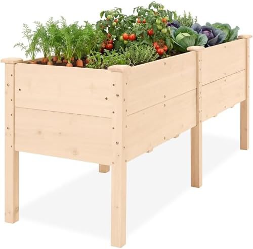 Natural wood deep elevated planter 72 in