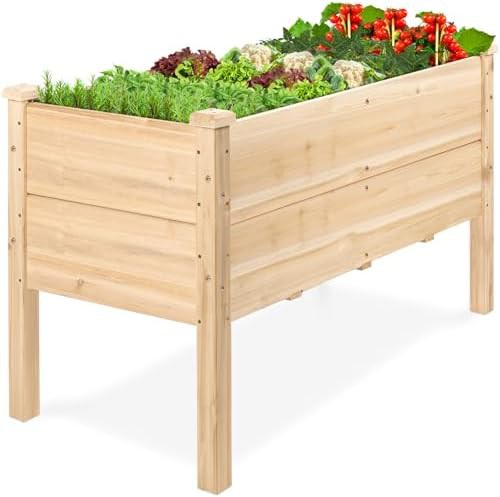 Natural wood deep elevated planter 48 in