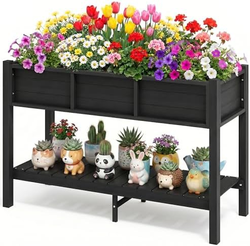 Black HDPE elevated patio planter box