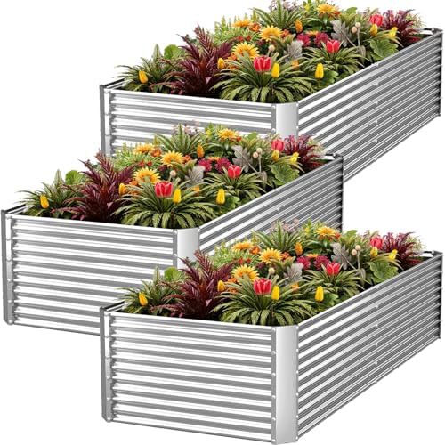 Tall six foot steel rectangular garden beds trio