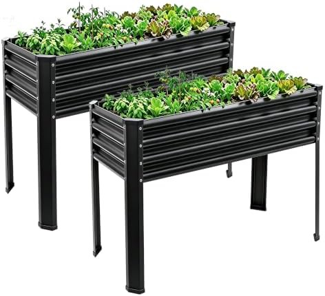 Black elevated garden beds with legs