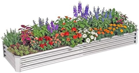 Long silver rectangular patio planter