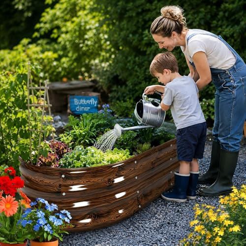 Wood grain oval metal planters 2 pack — photo 5
