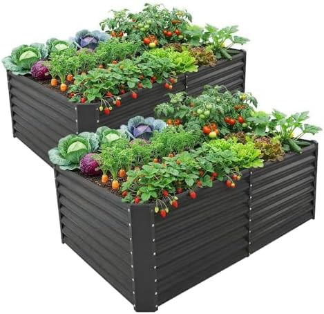 Two pack grey elevated metal garden beds