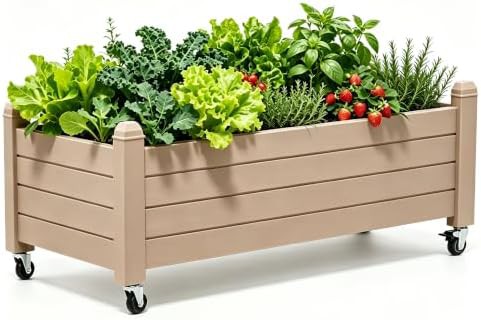 Brown resin mobile raised garden bed
