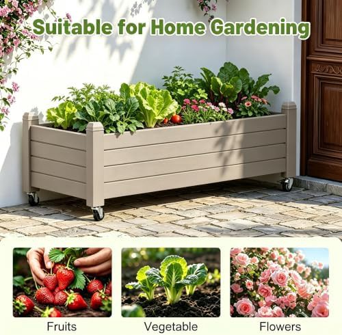 Brown resin mobile raised garden bed — photo 3