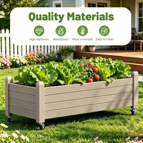 Brown resin mobile raised garden bed — photo 5